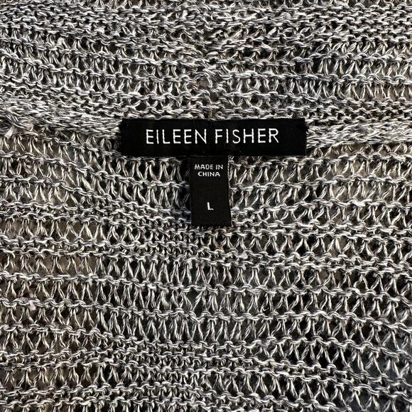 Eileen Fisher 3/4 Sleeve Silk Blend Open Cardigan Sweater Silver Women’s L - Picture 6 of 7
